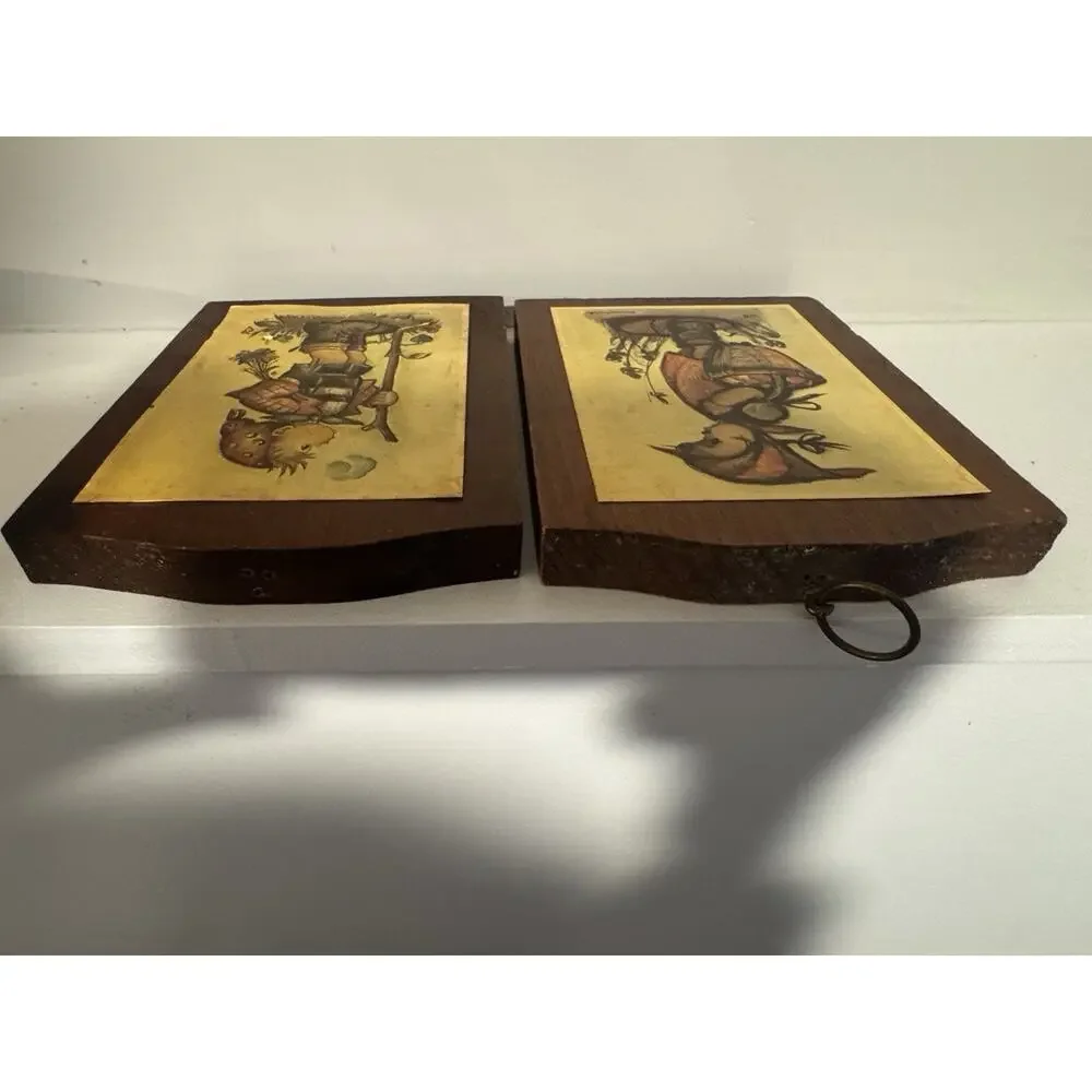 Vintage Wooden Decoupage Boy and Girl Plaques Cottagecore